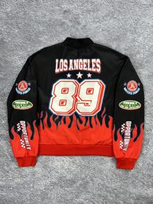 SHEIN Teen Boys' Fuzzy Star Pattern Retro Long Sleeve Cardigan Jacket - Burgundy - View 2