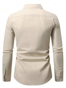 Manfinity Mode 男士纯色纽扣前长袖休闲上衣，适合秋季日常穿着 - 杏色 - 查看 2