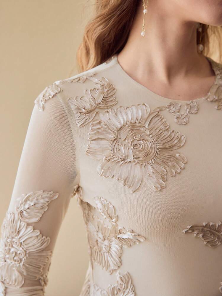 VESTIDO CON ESTAMPADO FLORAL DE MALLA DE CONTRASTE