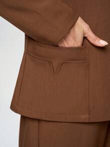 SHEIN TaskFit 2pcs/Set Women Anti-Wrinkle Tie Neck Long Sleeve Nurse Top And Scrub Uniforms Pants - Brown - View 7