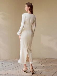 MOTF PREMIUM SUKIENKA Z PERŁOWYMI KORALIKAMI I KONTRASTOWYM WYKOŃCZENIEM - Morela - Zobacz 9