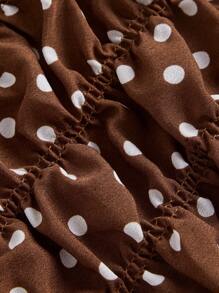 SHEIN MOD Quần short mini chấm bi nơ xếp nếp dễ thương màu đen và trắng cho nữ cỡ lớn Tomato Girl - màu nâu - Xem 4