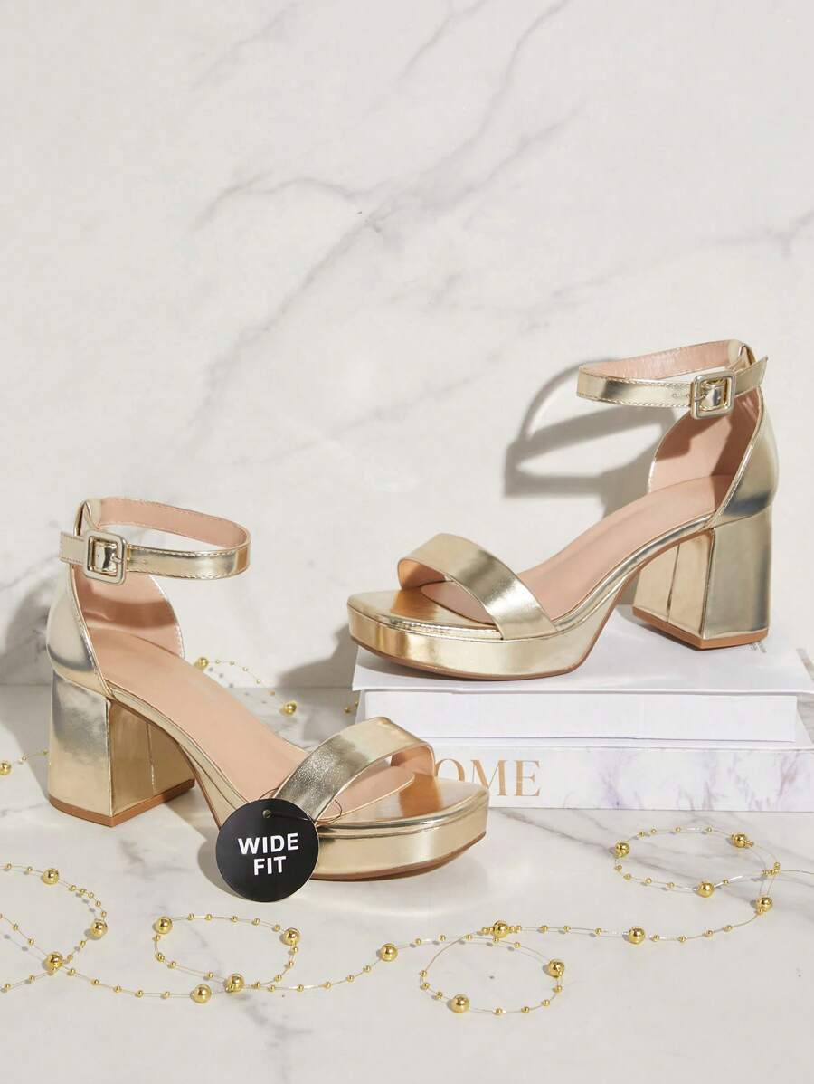 SHUZIA Women Wide Width Lt Gold Fashionable Casual Chunky Heel Ankle Strap Versatile Platform Sandals-Comfort Wide Fit Summer Shoes Spring Shoes Spring Break Easter - Gold - View 1