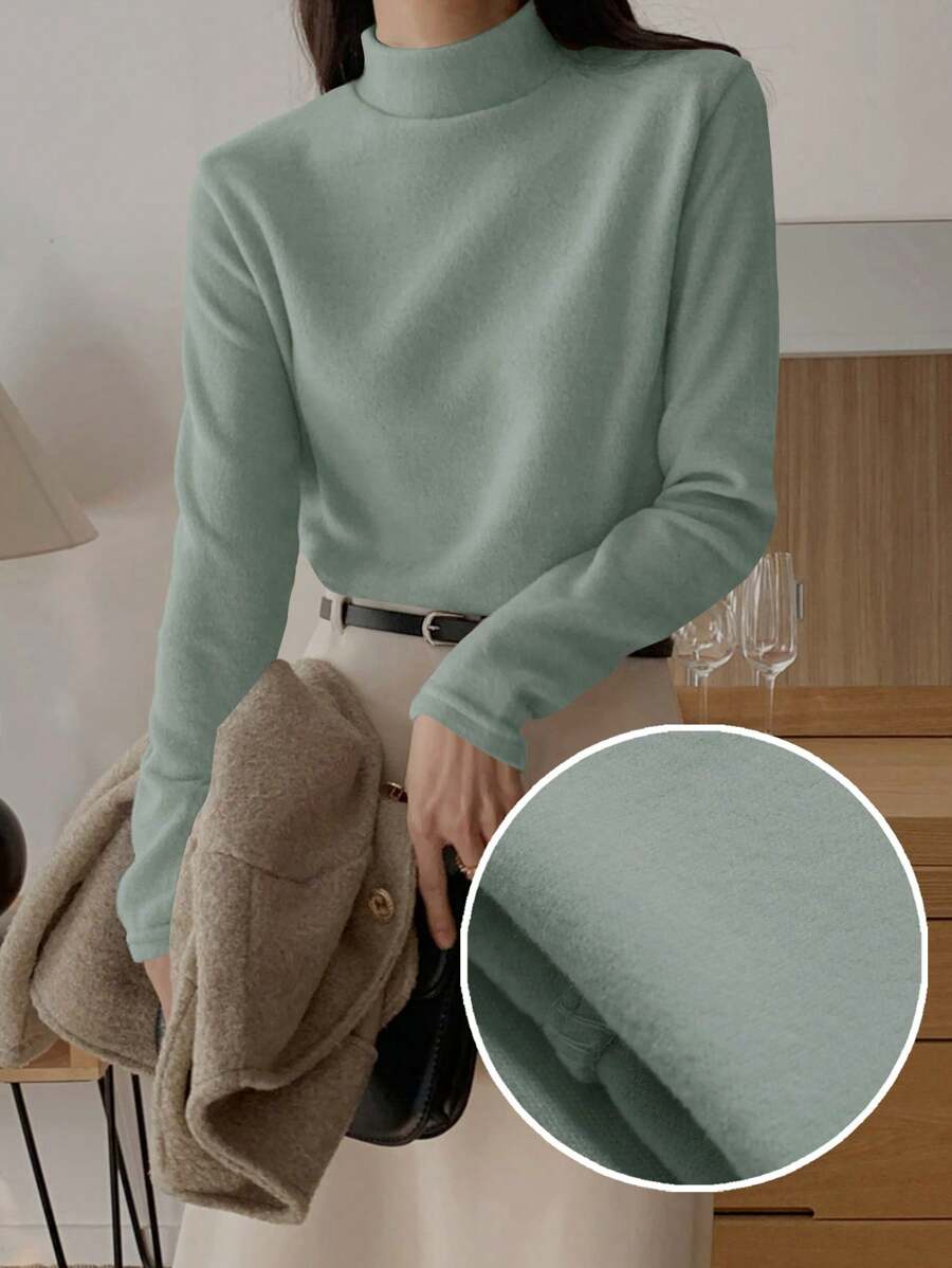 DAZY 女士纯色立领长袖简约T恤，休闲日常穿着立领女装