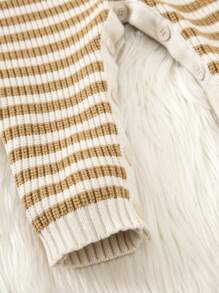 Newborn Stripe Romper, Baby Boy Cashmere Blend Jumpsuit With Front Snap Closure, Long Sleeve Jumpsuit, Soft & Warm, Classic Stripe Design, Comfortable For Autumn/Winter