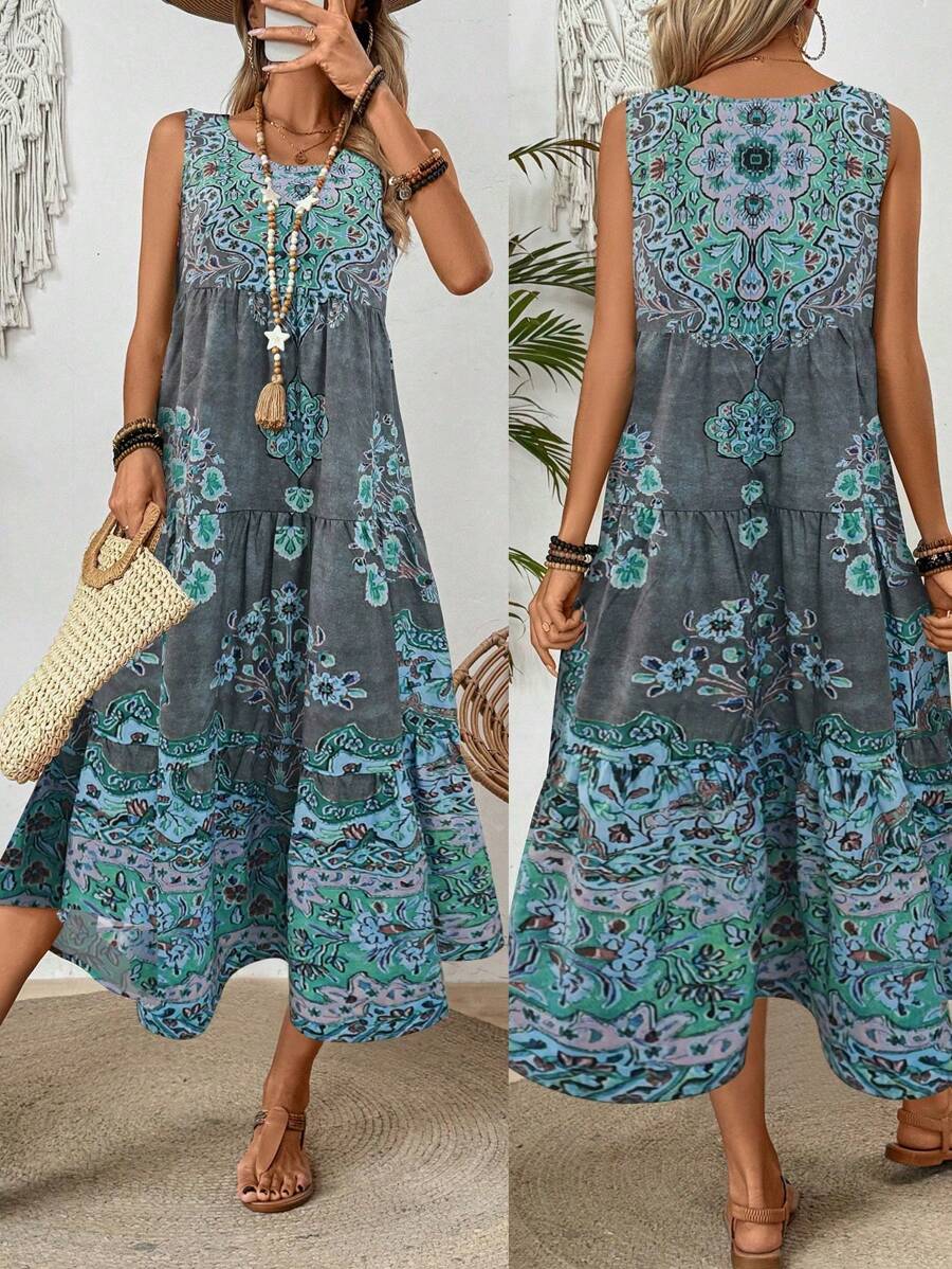 Breezaya Casual Vacation Long Printed Dress Maxi Vacation Beach Outfits Women - Blue - View 1