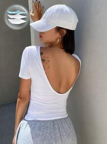 DAZY Fashionable Short-Sleeved Slim-Fit Women's T-Shirt With Backless Design Summer,Halter Top - White - View 1