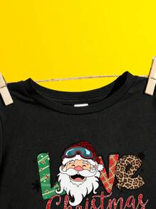 N_Standard Tween Boy 休闲圣诞印花短袖圆领 T 恤，适合夏季、秋季、冬季、节日、新年 - 黑色 - 查看 3
