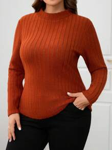 SHEIN Clasi Plus Size Plain Stand Collar Casual T-Shirt, Fashionable Everyday Wear