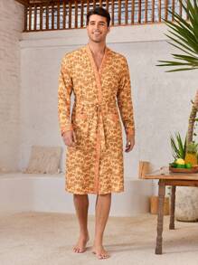 Manfinity ChillVibe Men's Casual Ditsy Floral Double Pocket Robe - Yellow - View 3