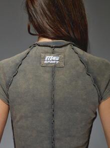 MISSGUIDED Casual Ribbed Cap Sleeve Crop Top With Raw Edge Detail Active Sport Style T Shirt Fashion Forward Y2k Design Spring Summer Essential Basic - Dark Grey - View 5