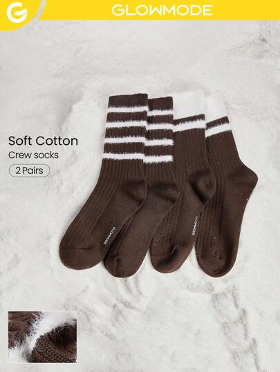 GLOWMODE 2 Pairs Christmas Holiday Feather Striped Crew Socks Christmas Gifts Soft Daily Casual Winter Warm