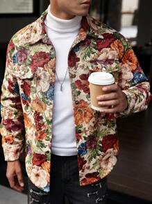 Manfinity LEGND 这款男士时尚休闲复古奢华花卉纹理提花衬衫Rave夹克采用时尚设计，配有前胸大口袋。它将复古美学与现代时尚完美融合，适合秋冬男士、情侣装、外出时尚彩色图案长袖轻便夹克，适合送给朋友、丈夫、男朋友的礼物。 - 彩色 - 查看 8