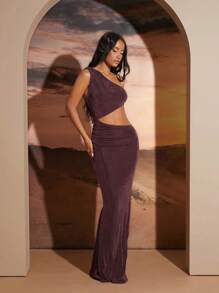 Hauture Asymmetric Cut Out One Shoulder Dress - Brown - View 4