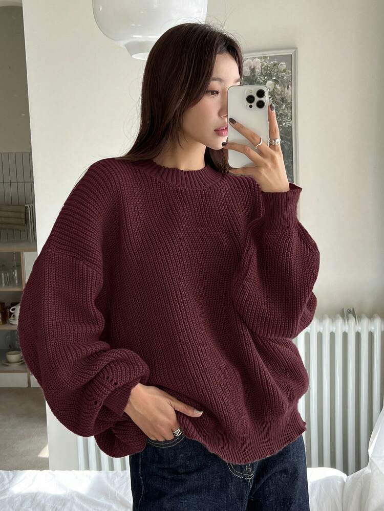 Women's Casual Solid Color Loose Fit Round Neck Sweater, Autumn/Winter,Fall Women Clothes