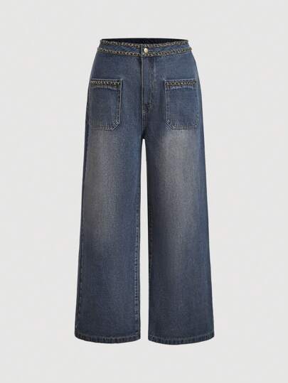 SHEIN MOD Plus Size Straight Leg Blue Denim Jeans