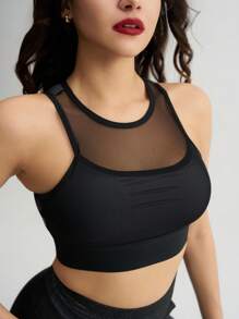 Menodora SHEIN Sport Women Solid Color Mesh Contrast Sports Bra For Workout And Daily Wear
