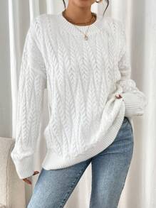 Chiquease Blusa de mujer de unicolor, cuello redondo, manga larga, estilo casual
