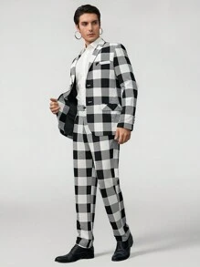 Manfinity VCAY Men's Knitted Blazer Jacket With Notched Lapel Collar And Plaid Pattern - Multicolor - View 1