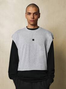 SUMWON Crop Fit Tank With Graphic Print - Grey - View 2