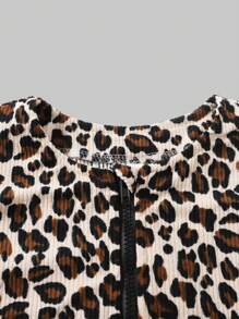 Teen Girls Leopard Print Puff Sleeve Jacket & Camisole Dress 2Pcs Outfit, Fashion Set For Autumn/Winter - Multicolor - View 6