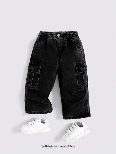 Cozy Pixies 男婴水洗休闲弹力腰带柔软宽松牛仔裤，带侧袋，休闲百搭户外服饰