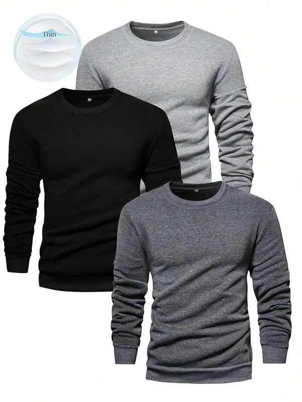 Manfinity Homme Sudadera informal de 3 piezas para hombre con cuello redondo, manga larga y lisa, un regalo para el novio