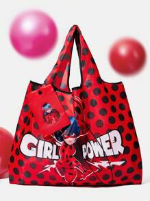 Miraculous Ladybug X SHEIN Cartoon Character And Polka Dot Print Foldable Reusable Shopping Bag
