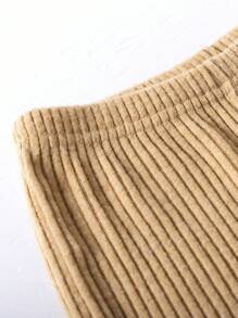 SHEIN 3pcs/Set Girls Casual Ribbed Long Sleeve Hooded Sweatshirt + Patched Decor Vest + Flared Pants Warm Outfit, Comfortable For Autumn/Winter Daily Wear, Create Fashionable Look