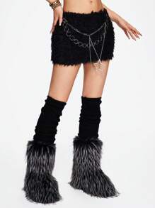 ROMWE Grunge Punk Y2K Gyaru Gothic Fuzzy Belt Decor Low Waist Skirt For Women, Autumn/Winter