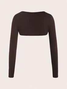 EgrlEra 女士休闲宽松针织罩衫上衣，长袖，适合初秋和冬季 Y2K 女士秋季服装 - 巧克力棕 - 查看 2