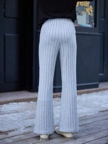 SHEIN Tween Girls Casual And Versatile Two-Pack Knitted Flare Pants, Suitable For Daily Wear,Black And Grey - Multicolor - View 2