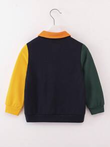 SHEIN Boys' Patchwork Colorblock Polo Shirt With Collar Detail - Orange - View 2