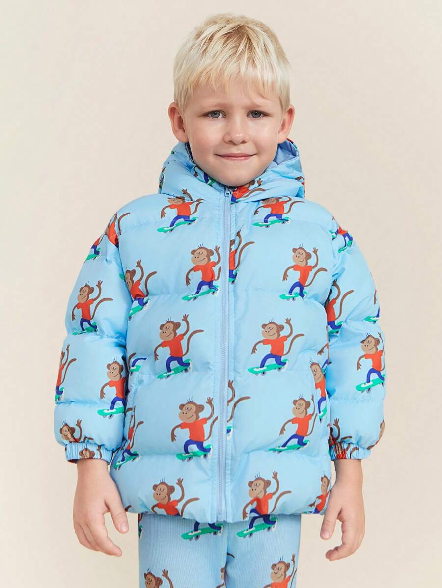 THE HAPPY LOOK Sudadera con capucha con cierre para niños pequeños, con estampado completo, de estilo casual y minimalista