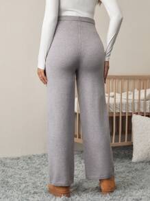 SHEIN Maternity Casual Solid High Waist Knitted Blend Pants, Autumn/Winter