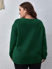 SHEIN LUNE Sudadera con capucha de corte holgado con bloque de color y cuello en V talla grande, nuevo outfit para otoño / invierno, vestido de fiesta verde para Navidad y Año Nuevo, atuendo de mujer para cumpleaños, ropa de mujer para otoño