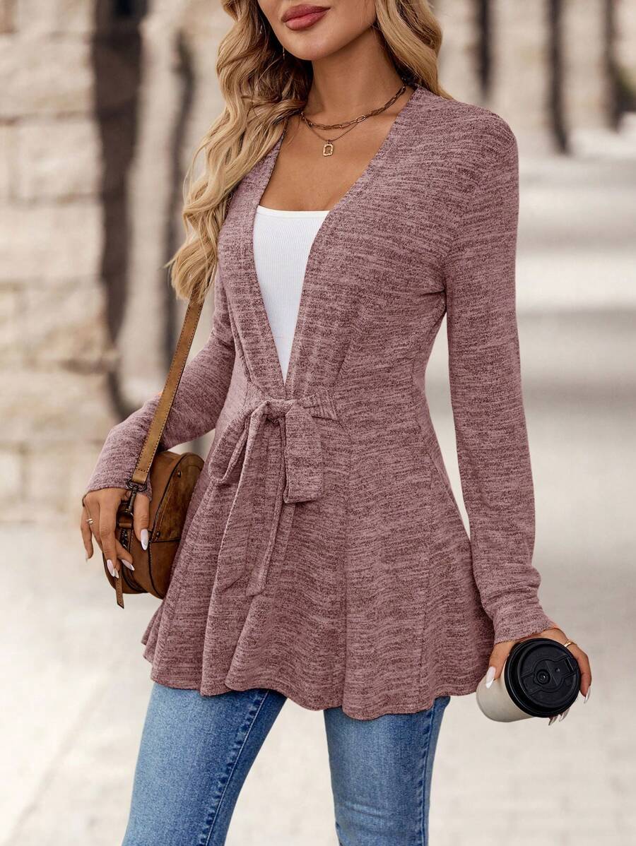 EMERY ROSE 女士纯色蝴蝶结休闲百搭长袖夹克 - 粉色 - 查看 1