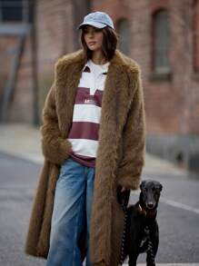 MISSGUIDED Cappotto invernale di lusso in pelliccia sintetica lunga, soffice come un orsetto teddy, morbido e caldo, cappotto pesante lungo, abito da esterno di designer per l'autunno