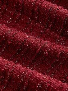 Poéselle Traje de tweed brillante burdeos para dama, chaqueta y falda de traje elegante con solapa, botones metálicos, bolsillos, adecuado para negocios, casual y ocasiones formales en otoño e invierno. Traje de tweed brillante dorado y plateado, traje burdeos, chaqueta de mujer con falda de halter, apto para negocios, casual, fiestas y otras ocasiones formales, elegante traje de otoño e invierno 24 FW
