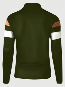 Manfinity Homme Men Plus Size Front Zip Closure Long Sleeve Colorblock Minimalist Casual Polo Shirt, Fall - Multicolor - View 2