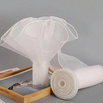 SHEIN 1Pc 28*200cm/28*400cm Wrinkled Organza Ribbon For Gift Wrapping And Flower Arrangement, Faux Pearl Yarn, Suitable For Birthdays, Parties, Weddings, Home Decoration, -Beige Back To School Valentine's Day