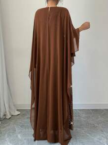 Elenzga 女士奢华银箔褶皱长款礼服