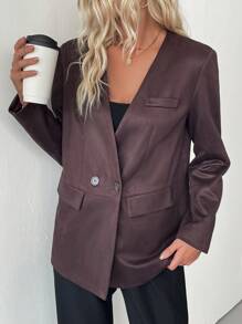 SHEIN LUNE New Relaxed Casual V Neck Fashion Jacket With High Quality Feeling For Women