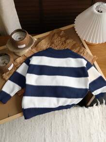 LMoss Kids LMoss 1pc Young Boys Casual Cute Collegiate Striped Oversized High Neck Warm Sweater, Suitable For Wear, School, Daily Gatherings, Christmas, Autumn/Winter