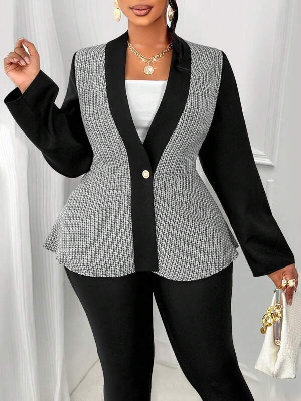 Maweii Manteau à simple boutonnage texturé et bicolore pour femme