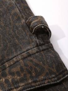 DAZY 女式豹纹大口袋工装牛仔裤，宽松牛仔裤 - 棕色 - 查看 9