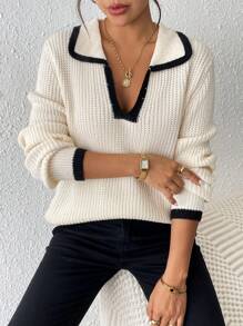 Chiquease Women's Solid Color Patchwork Long Sleeve Simple Casual Top, For Everyday Wear