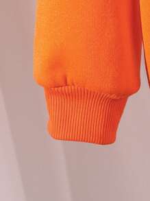 SHEIN 2 件套男孩橙色秋冬街头风格时尚可爱熊字母刺绣圆领运动衫和纯色裤子休闲百搭装，适合旅行、学校、日常聚会、派对、秋冬 - 橘色 - 查看 3