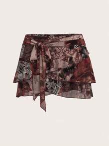 SHEIN ICON Low-Waist Multi-Layer Mesh Print Mini Skirt