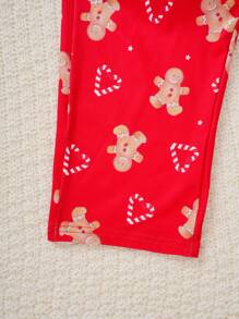 2pcs Teens Girls Christmas Gingerbread Graphic Flame Resistant Milk Silk Camisole And Casual Pants Pajama Set - Red - View 4